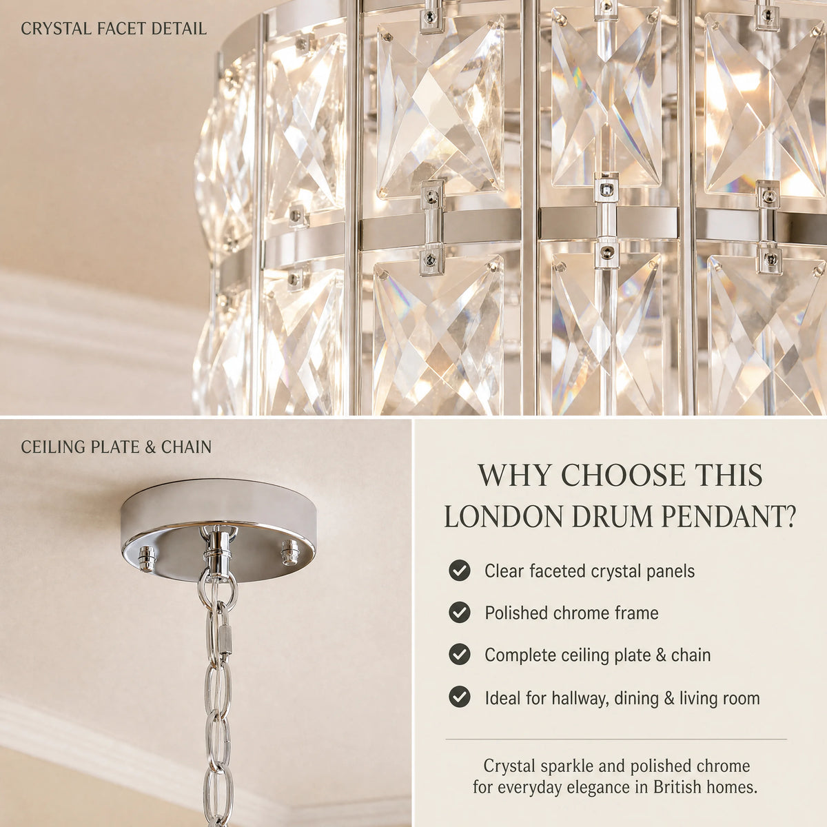 Chrome Crystal Semi-Flush Pendant
