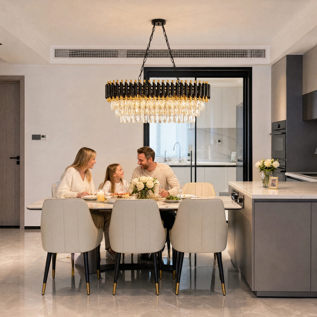 Oval 3-Tier Crystal Chandelier