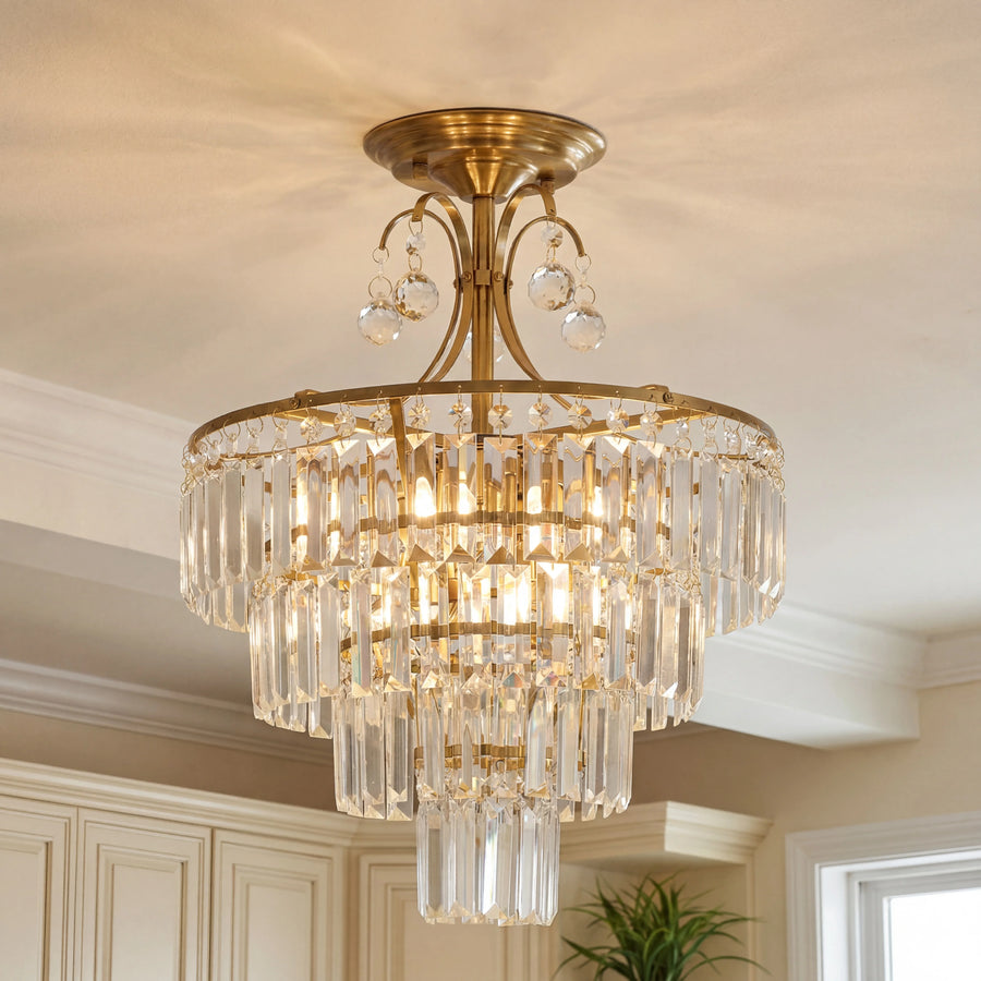 Gold Crystal Semi-Flush Ceiling Light