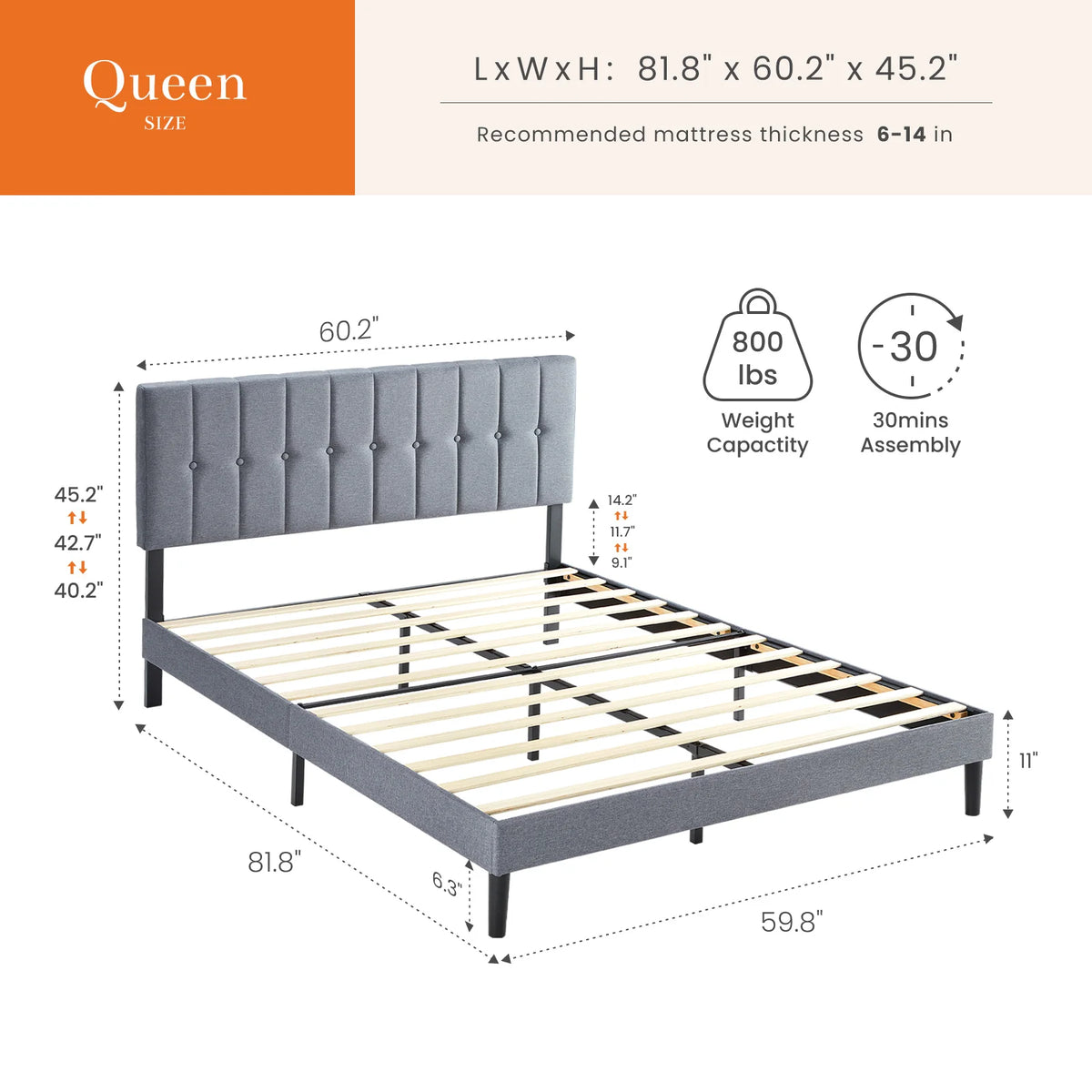 Aria Upholstered Platform Bed Frame