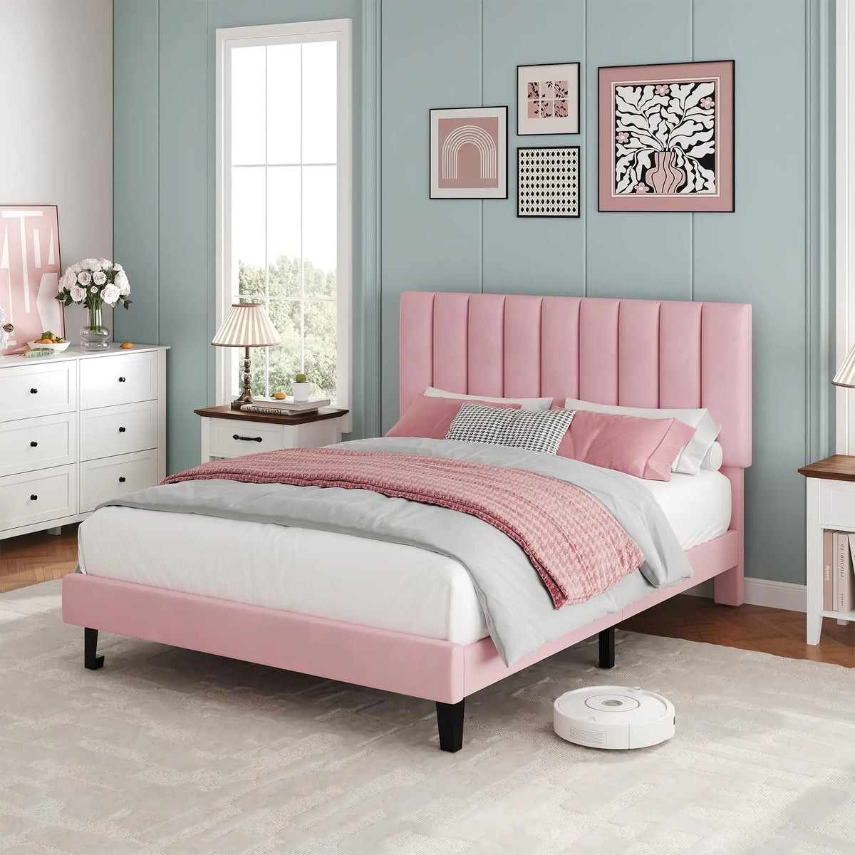 Blush Tufted Platform Bed Frame