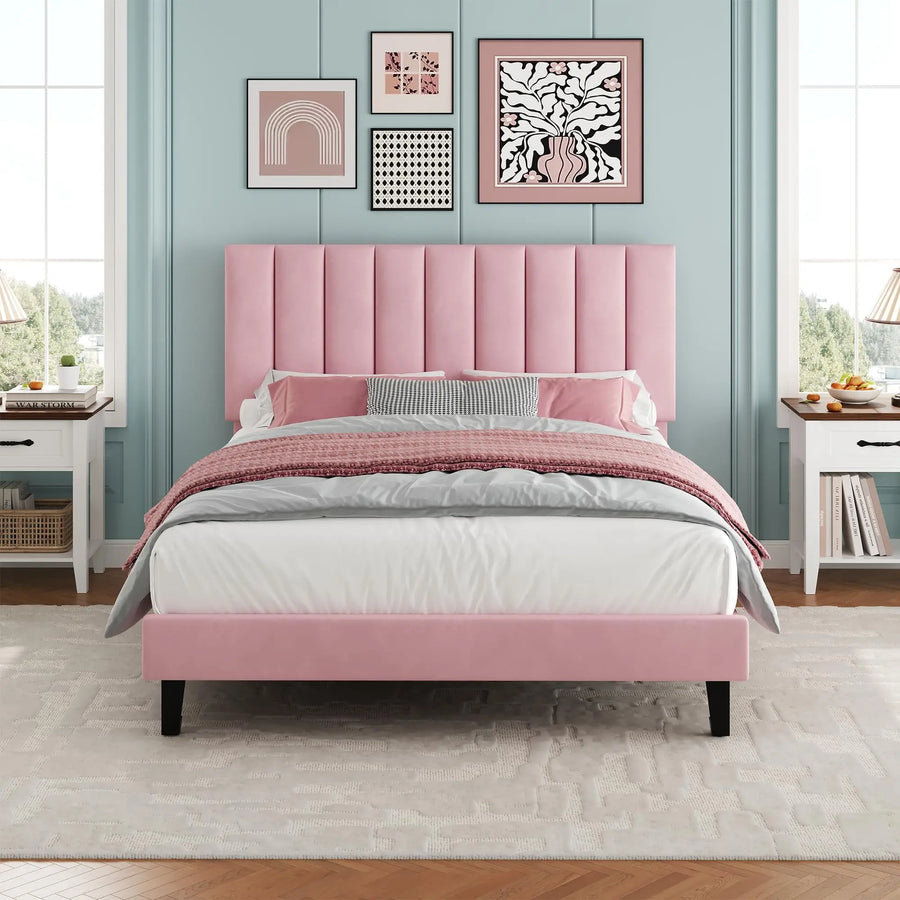 Blush Tufted Platform Bed Frame