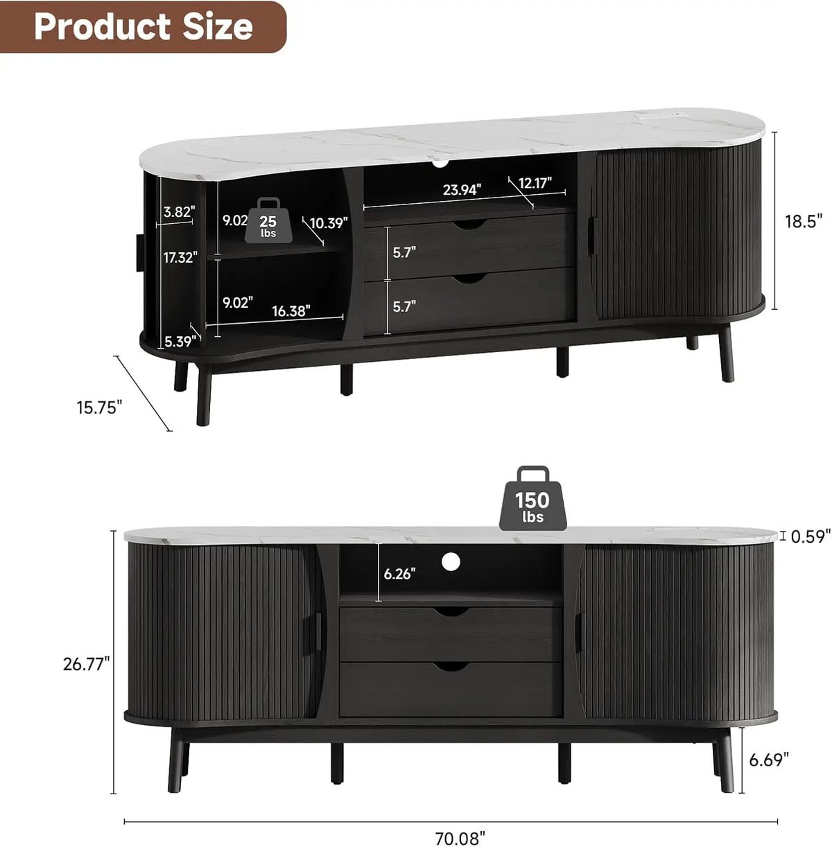 Fluted Media Console with LED