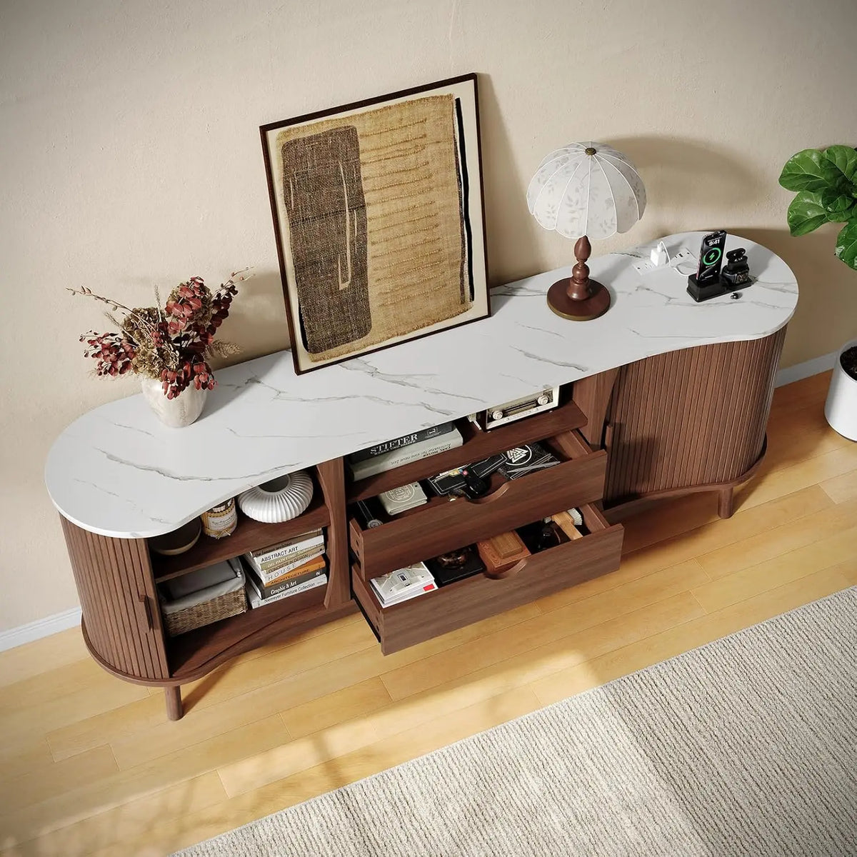 Fluted Media Console with LED