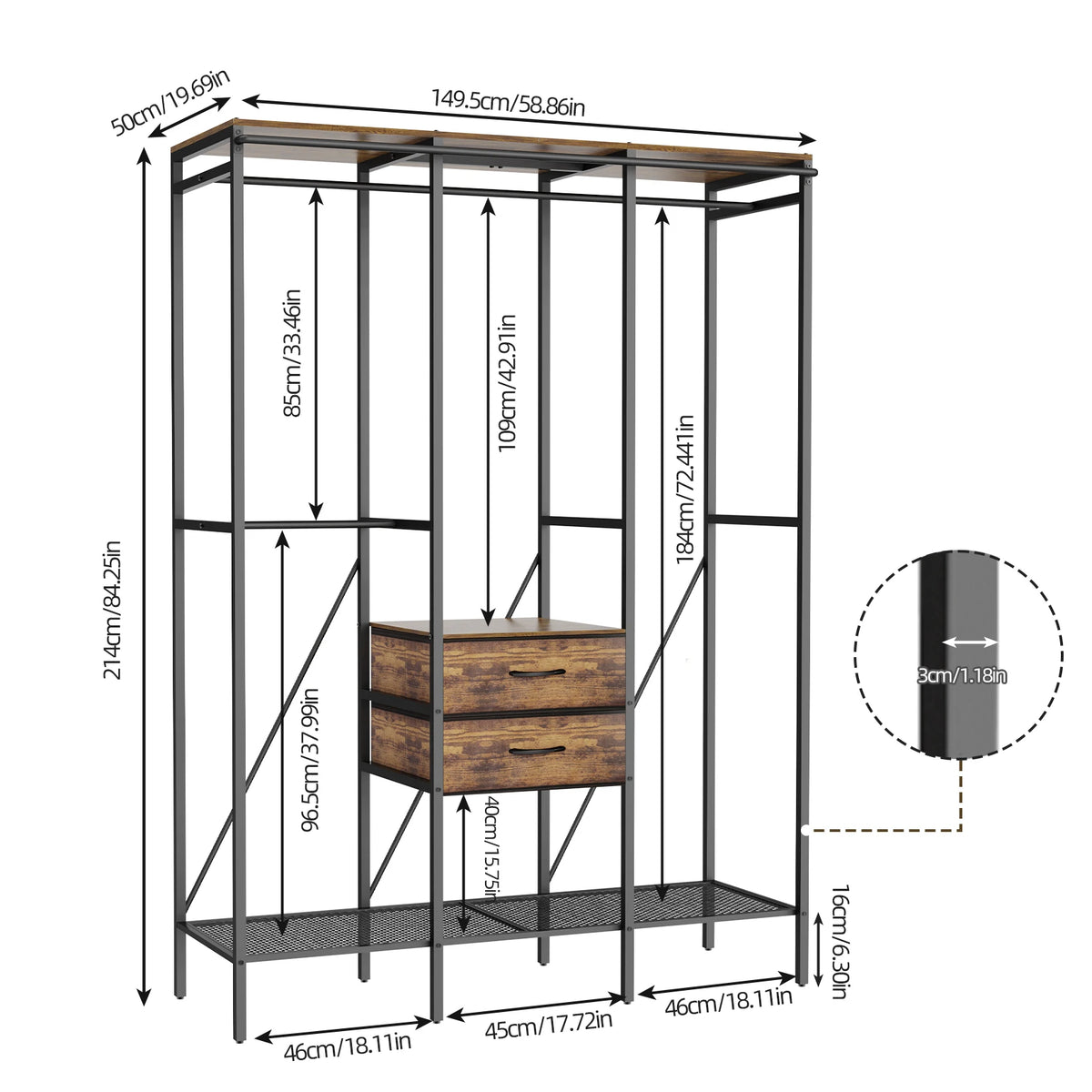 Industrial Open Wardrobe Rack