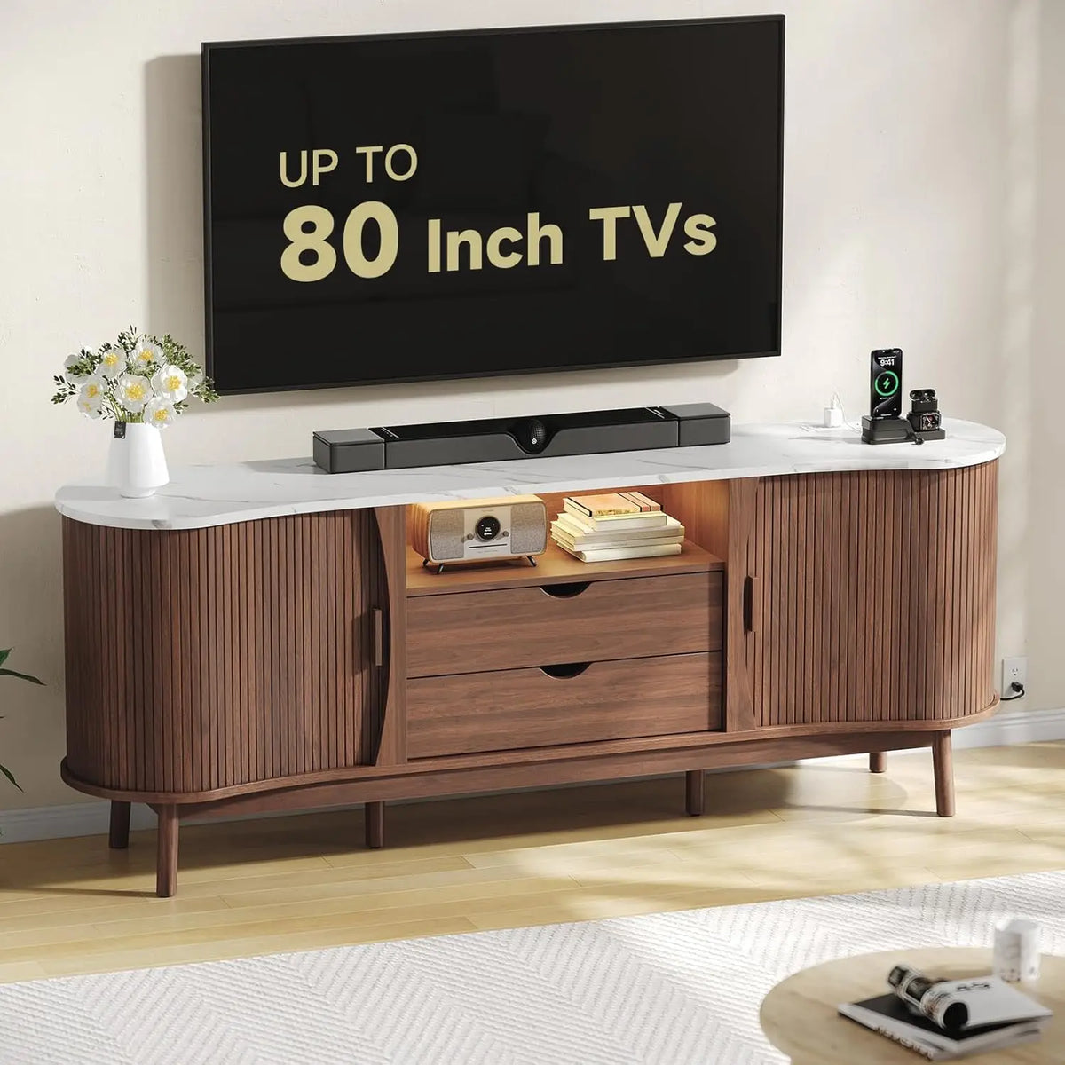 Fluted Media Console with LED