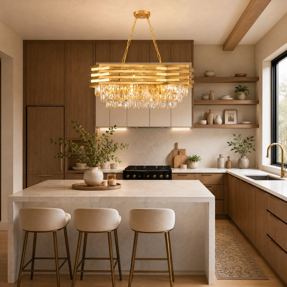 Rectangular Gold Crystal Chandelier