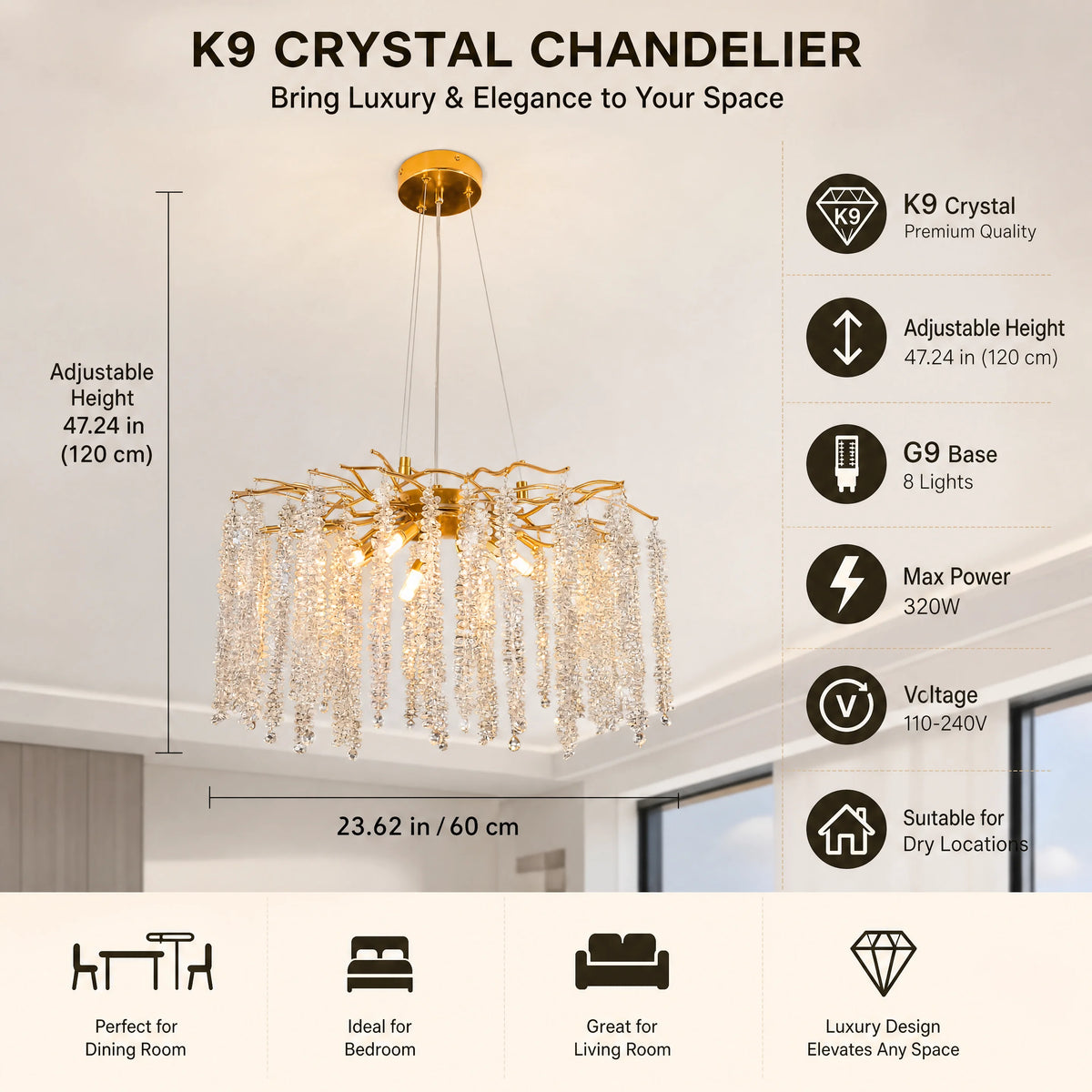 Raindrop Branch Crystal Chandelier