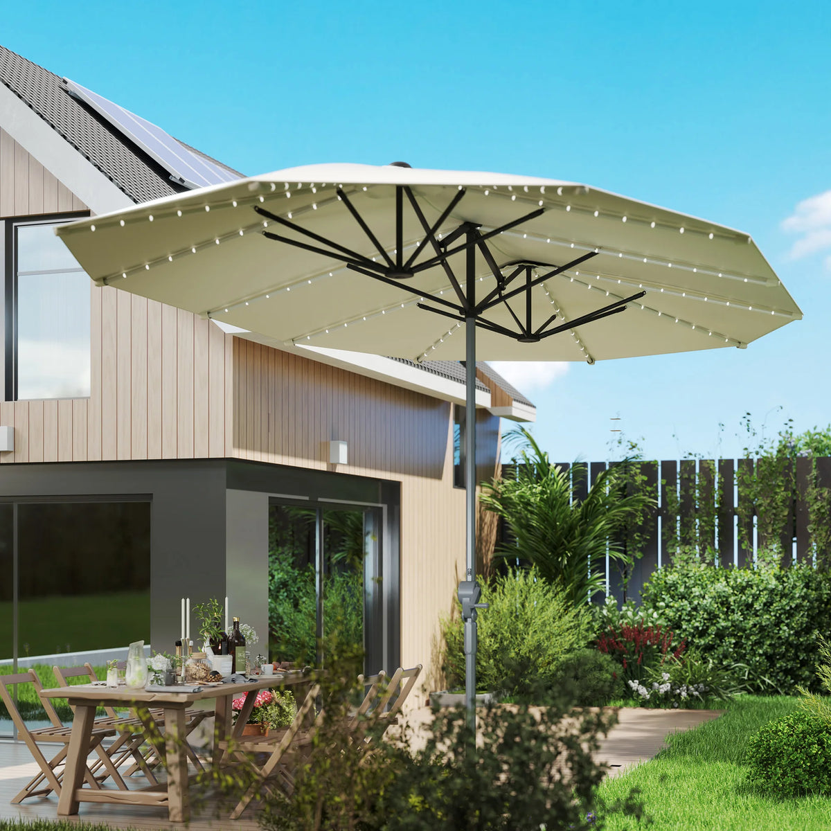 15ft Solar-Light Patio Umbrella