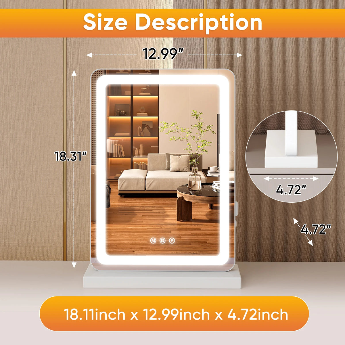 Rectangle LED Vanity Mirror with USB