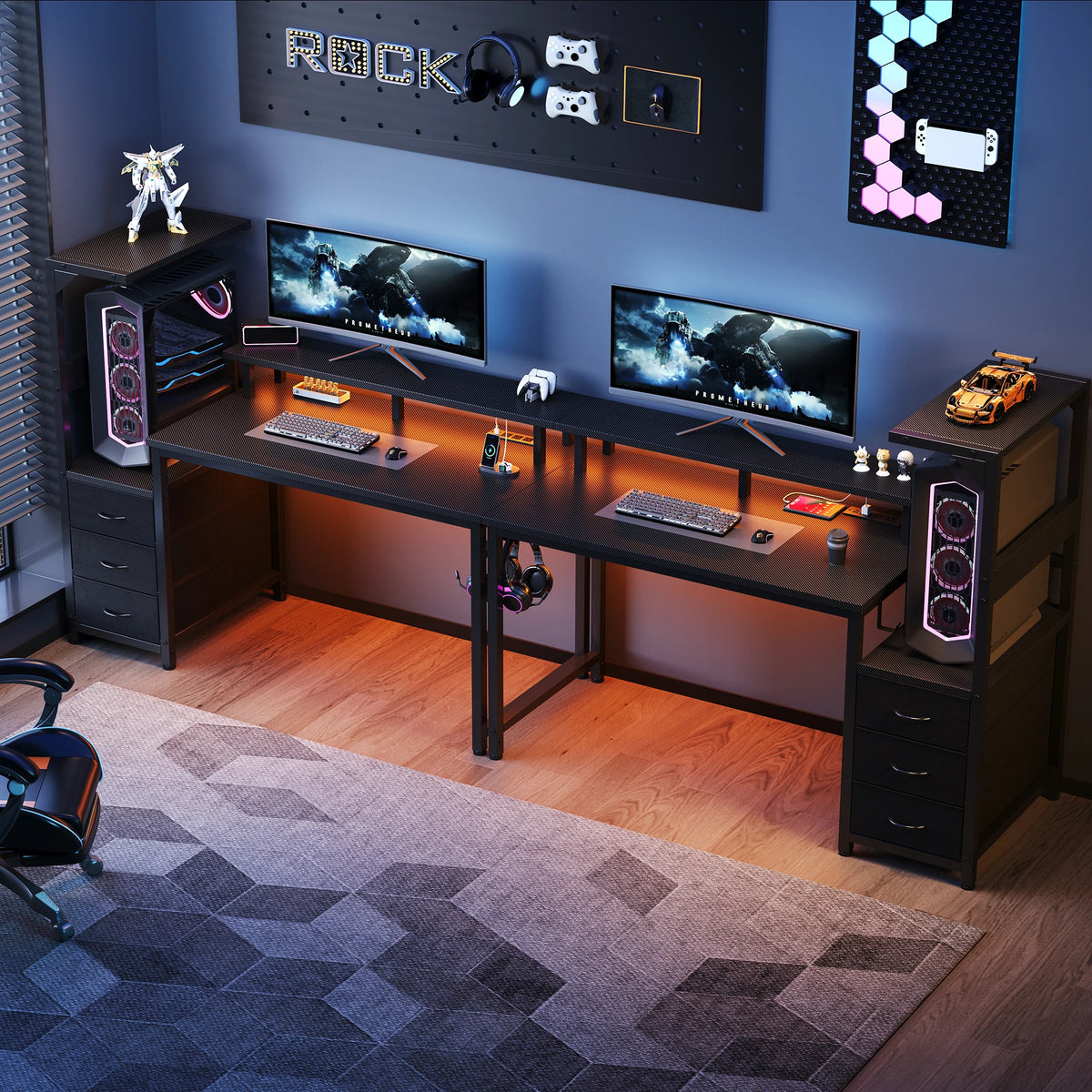 LED Desk with Storage Drawers