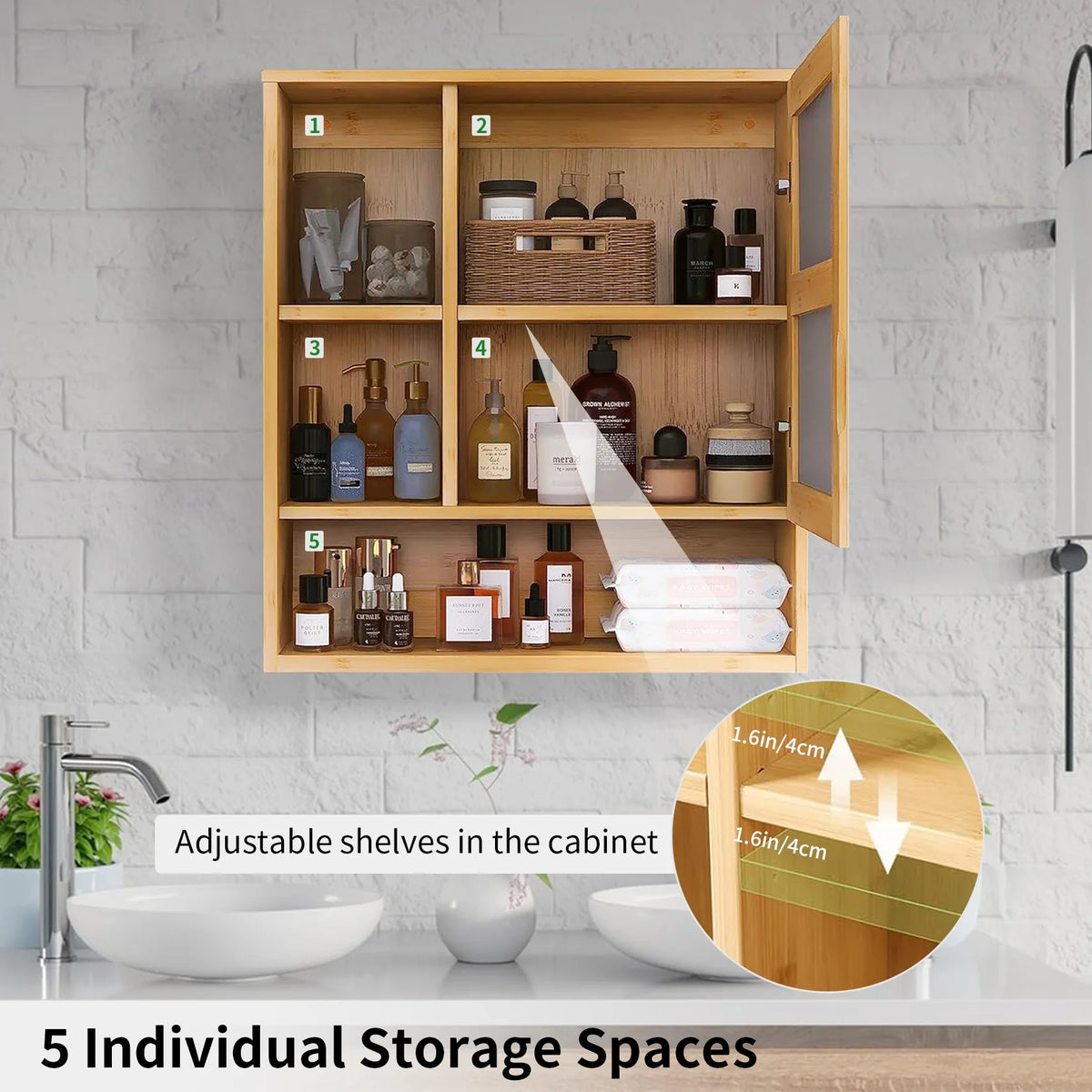 Bamboo Mirror Cabinet with Shelves