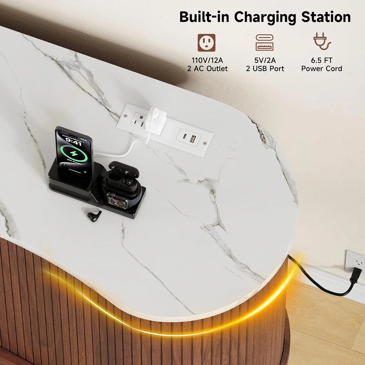 Fluted Media Console with LED