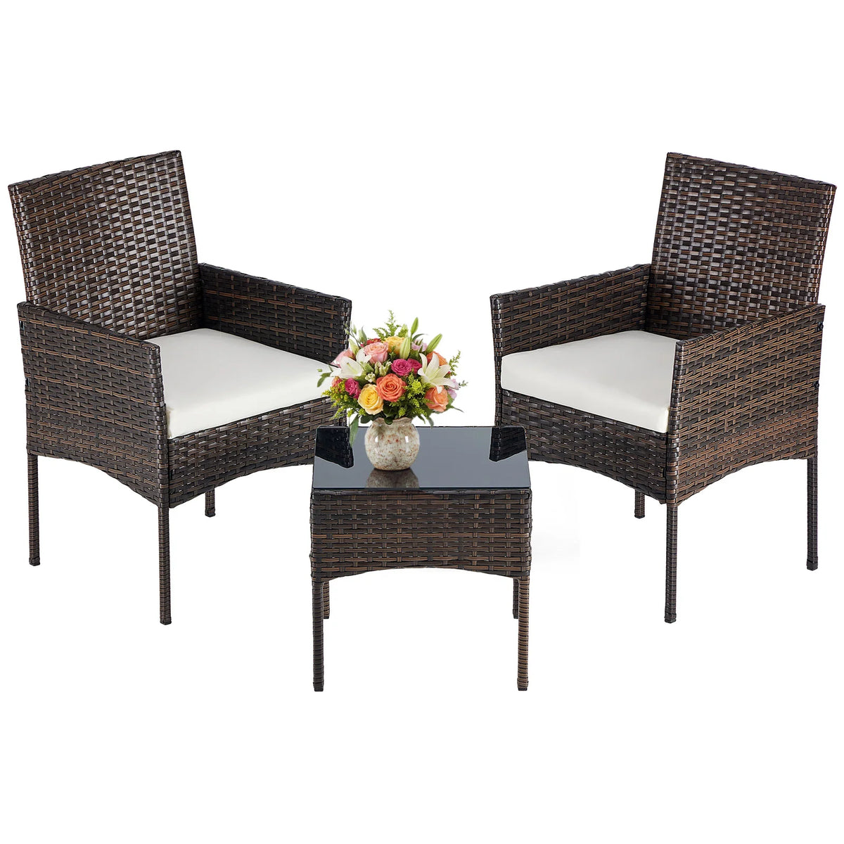 Wicker Bistro Set with Glass Table