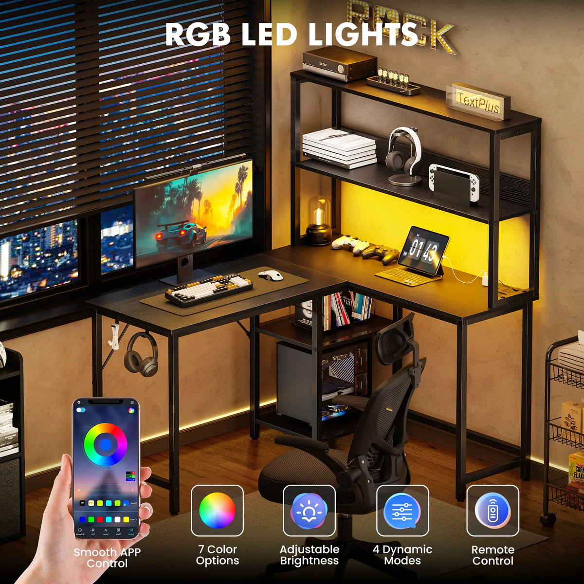 L-Shaped Corner Desk with LED