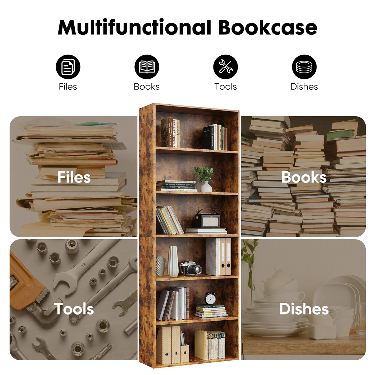 Tall Open Wooden Bookcase