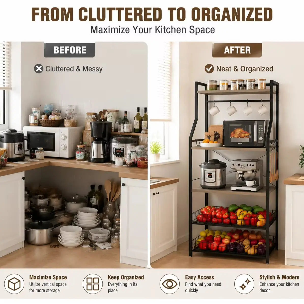 Kitchen Bakers Rack with Baskets