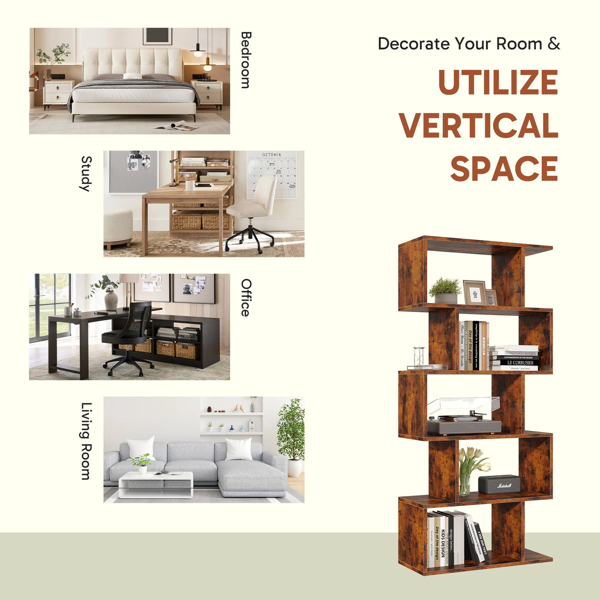 Geometric S-Shaped Bookcase