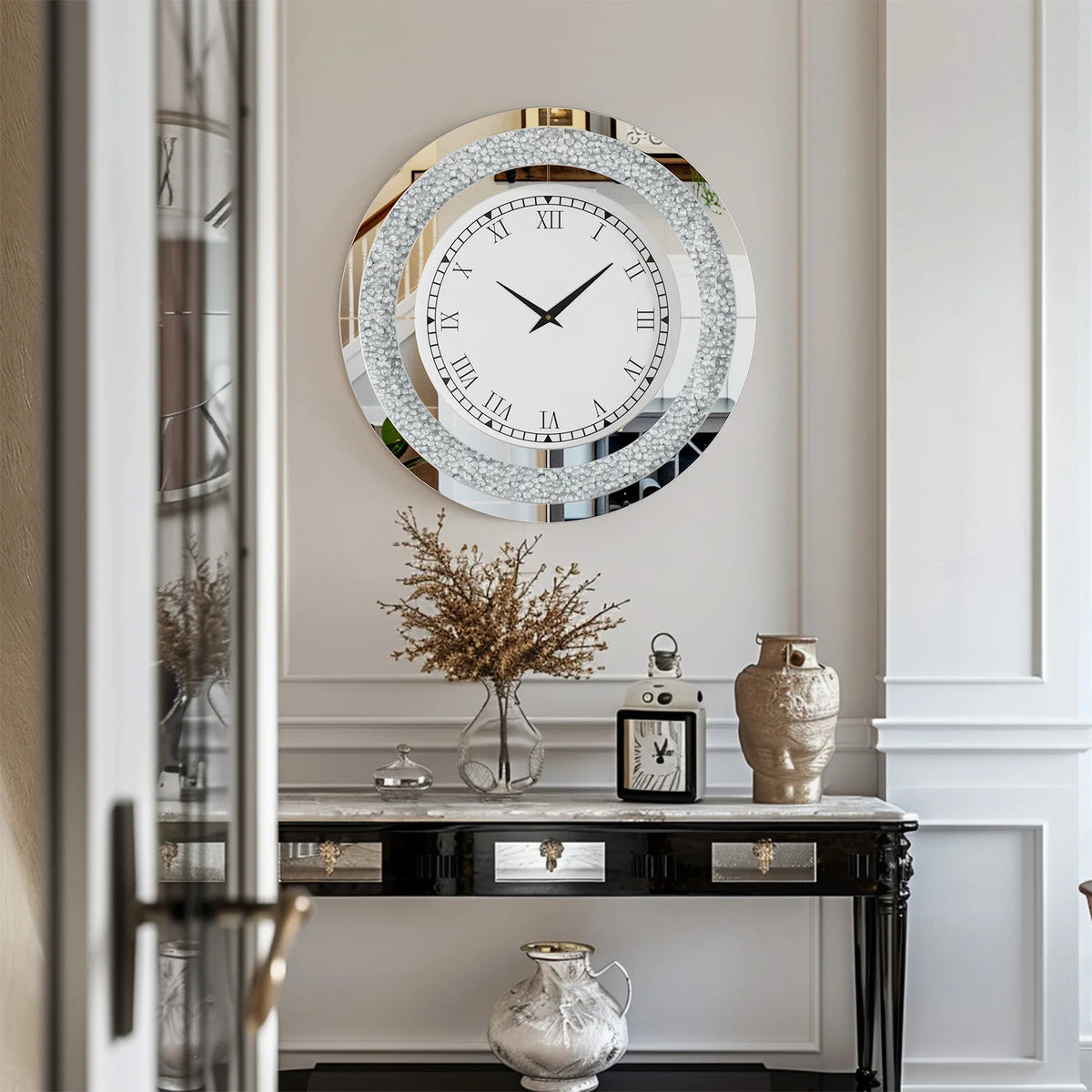 Crystal Sparkle Mirrored Wall Clock
