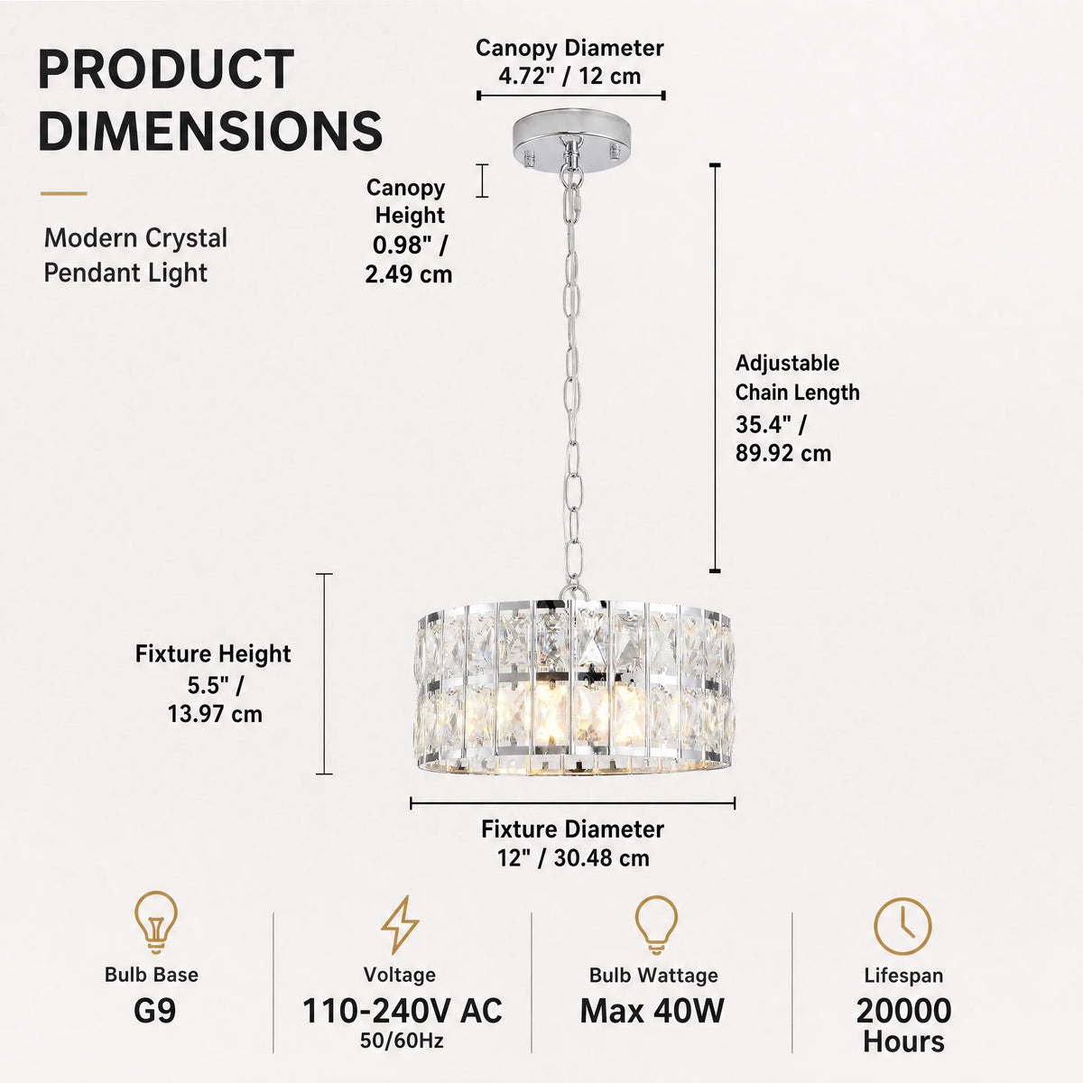 Chrome Crystal Semi-Flush Pendant