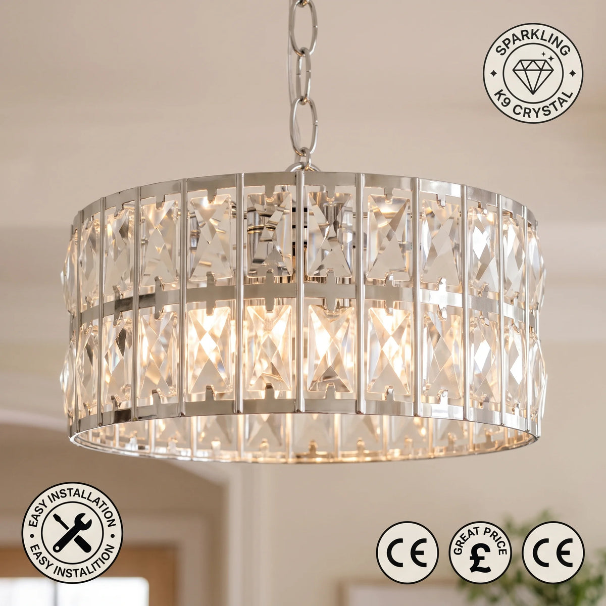 Chrome Crystal Semi-Flush Pendant