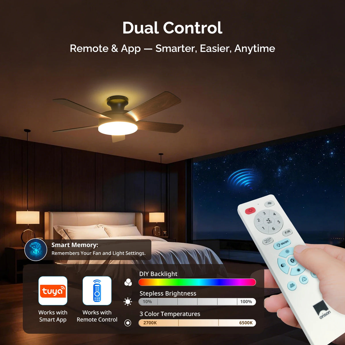 Low-Profile Smart Ceiling Fan with Light
