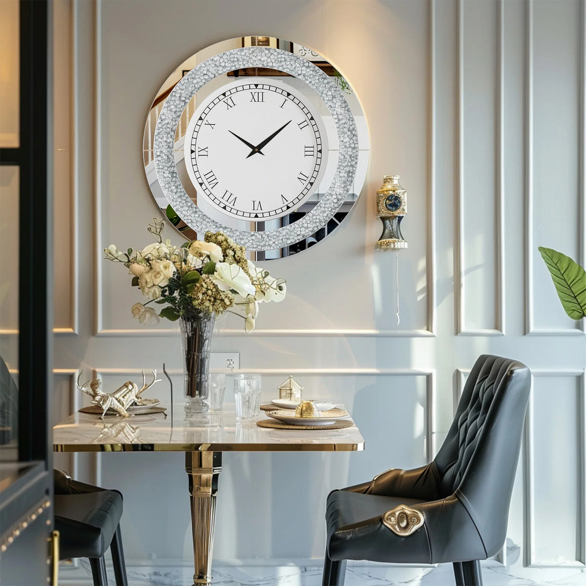 Crystal Sparkle Mirrored Wall Clock