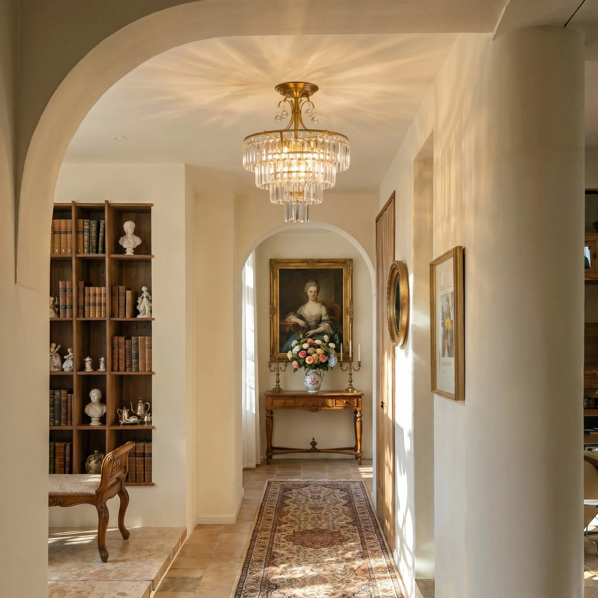 Gold Crystal Semi-Flush Ceiling Light