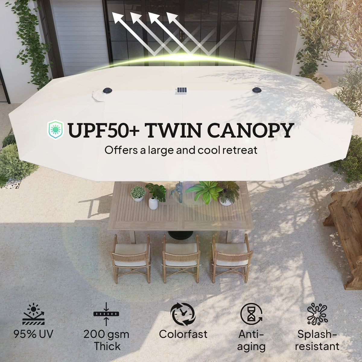 15ft Solar-Light Patio Umbrella