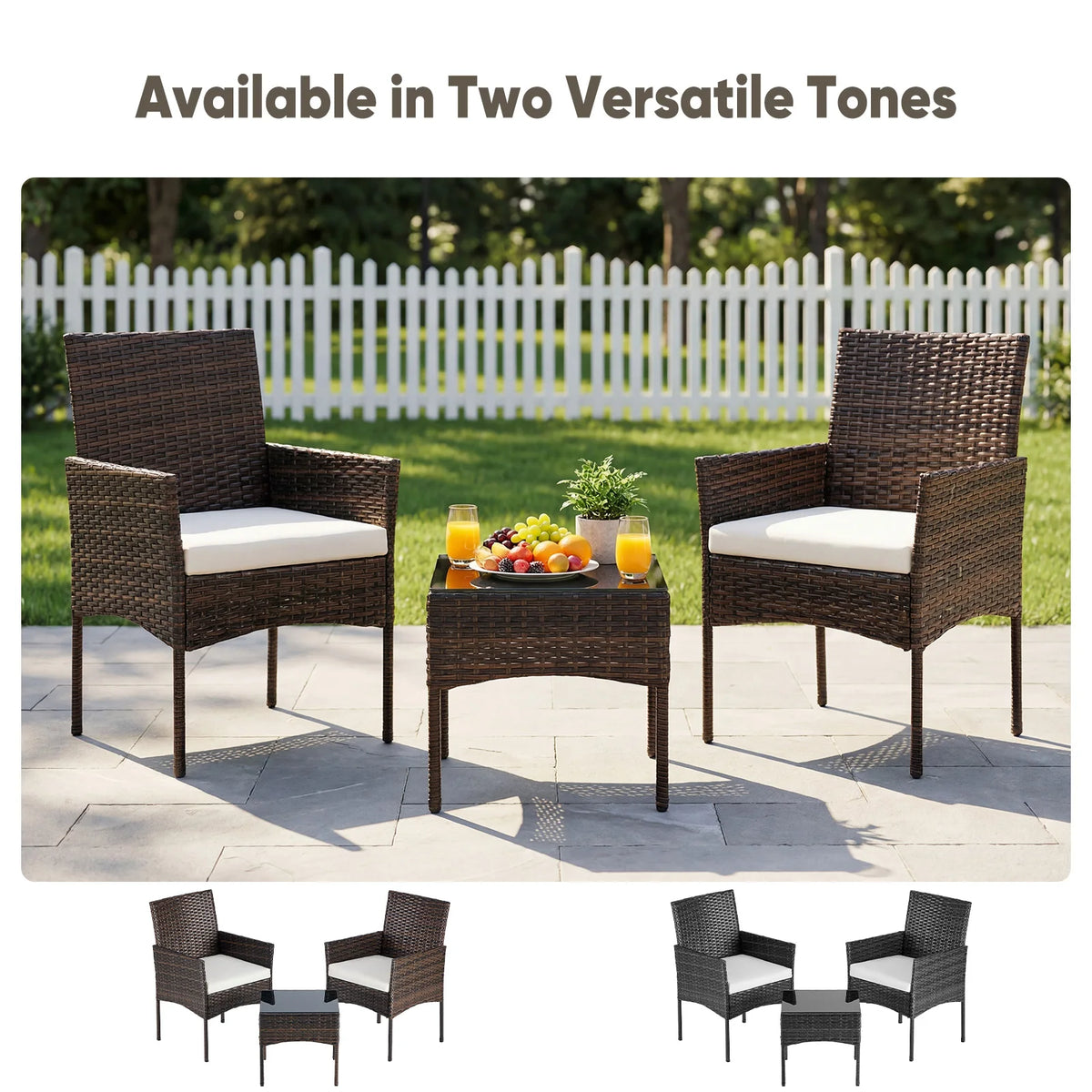 Wicker Bistro Set with Glass Table