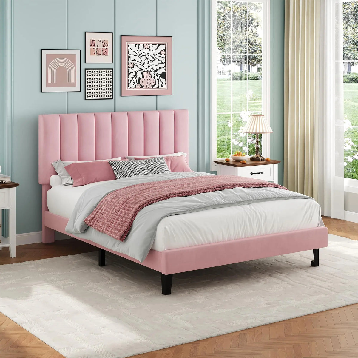 Blush Tufted Platform Bed Frame
