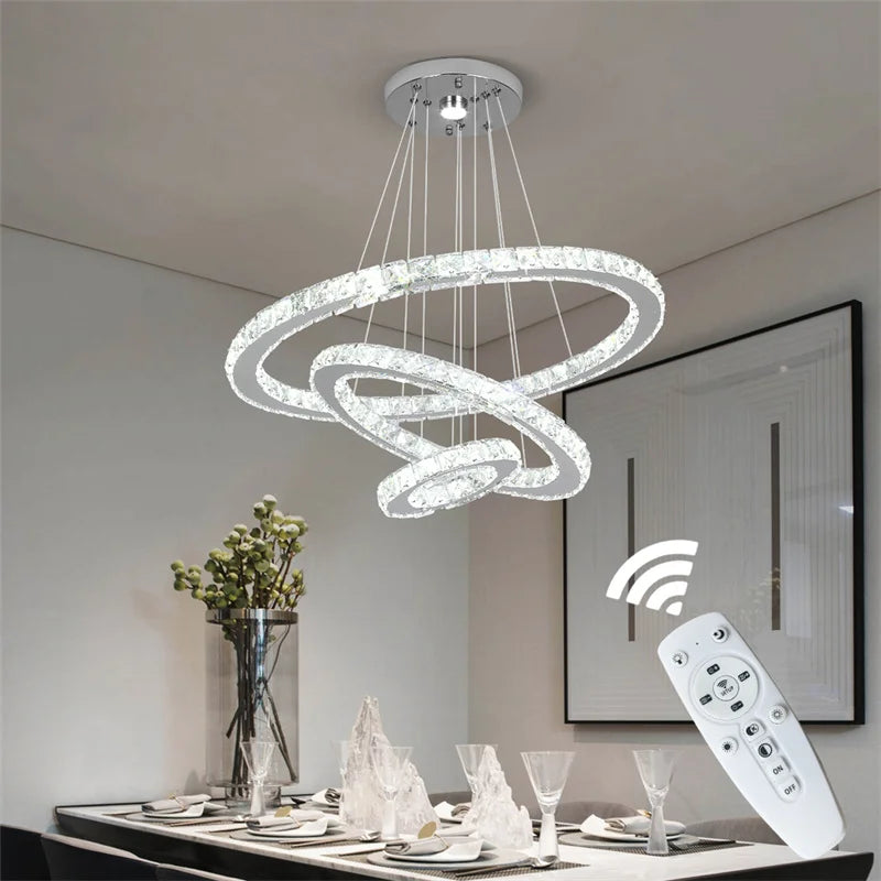 Crystal Rings Chandelier with Remote