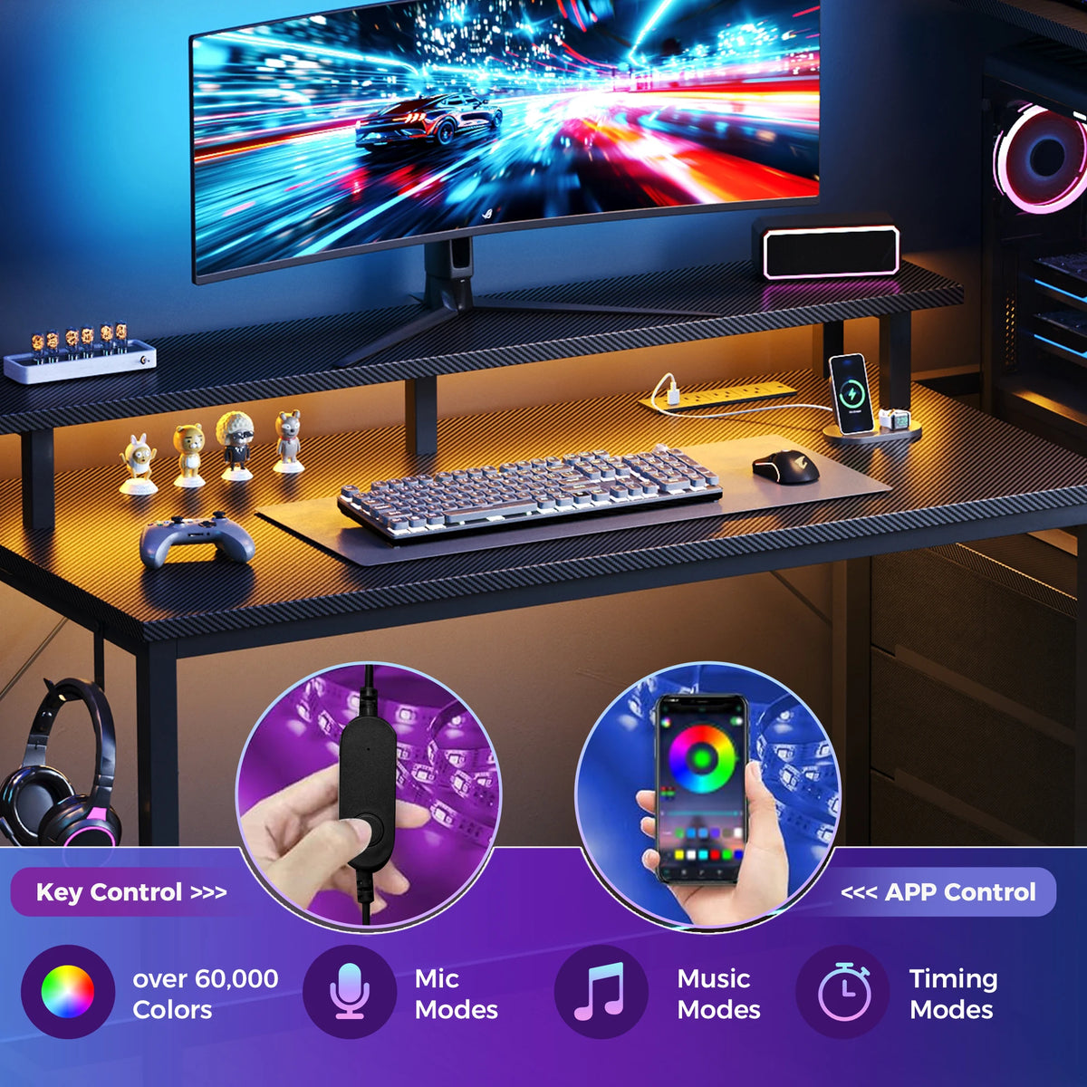 LED Desk with Storage Drawers