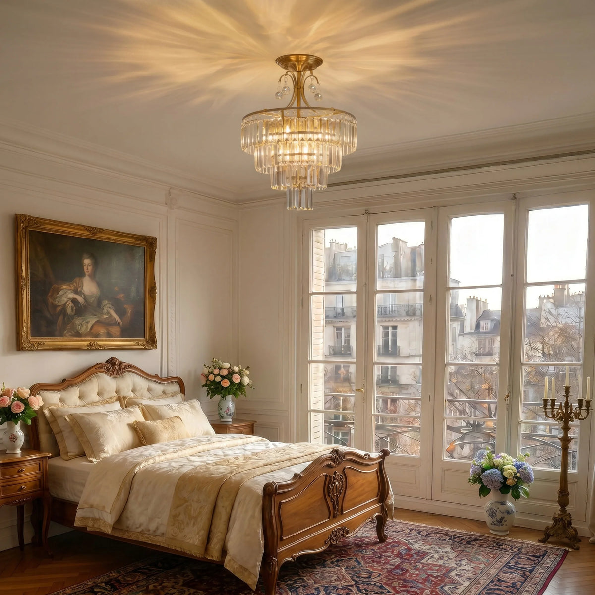 Gold Crystal Semi-Flush Ceiling Light