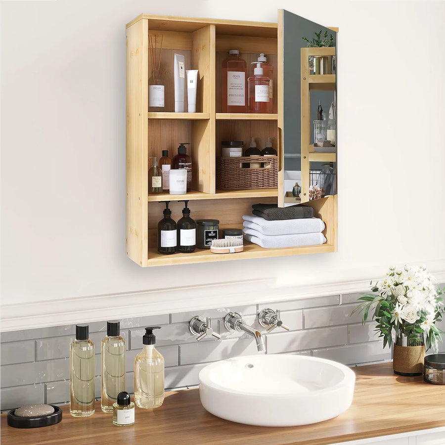 Bamboo Mirror Cabinet with Shelves