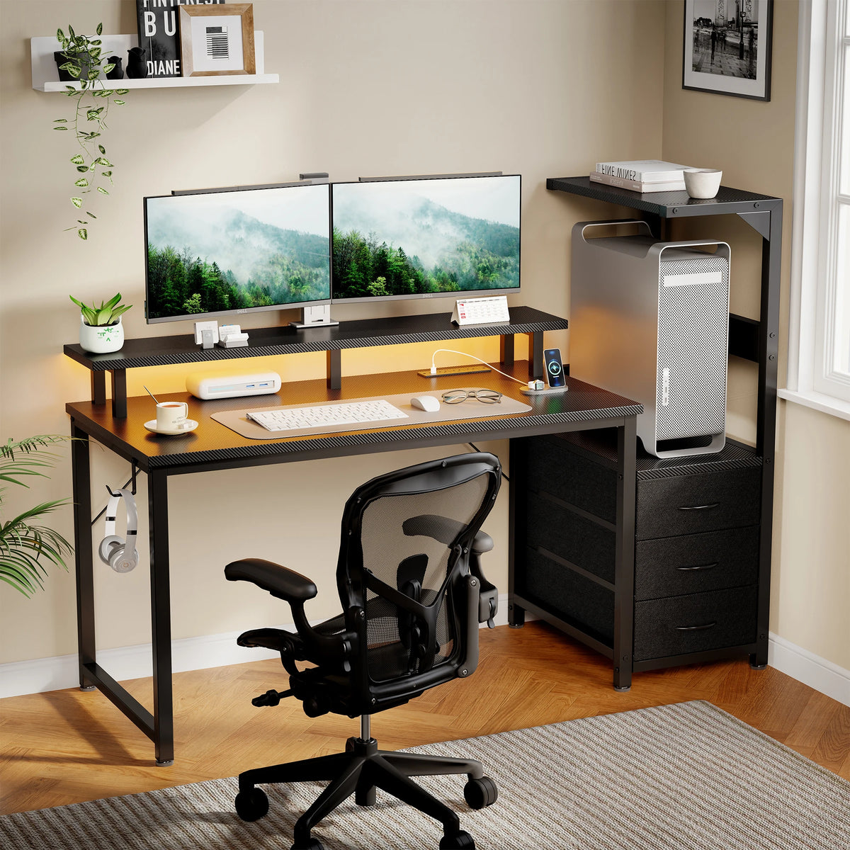 LED Desk with Storage Drawers
