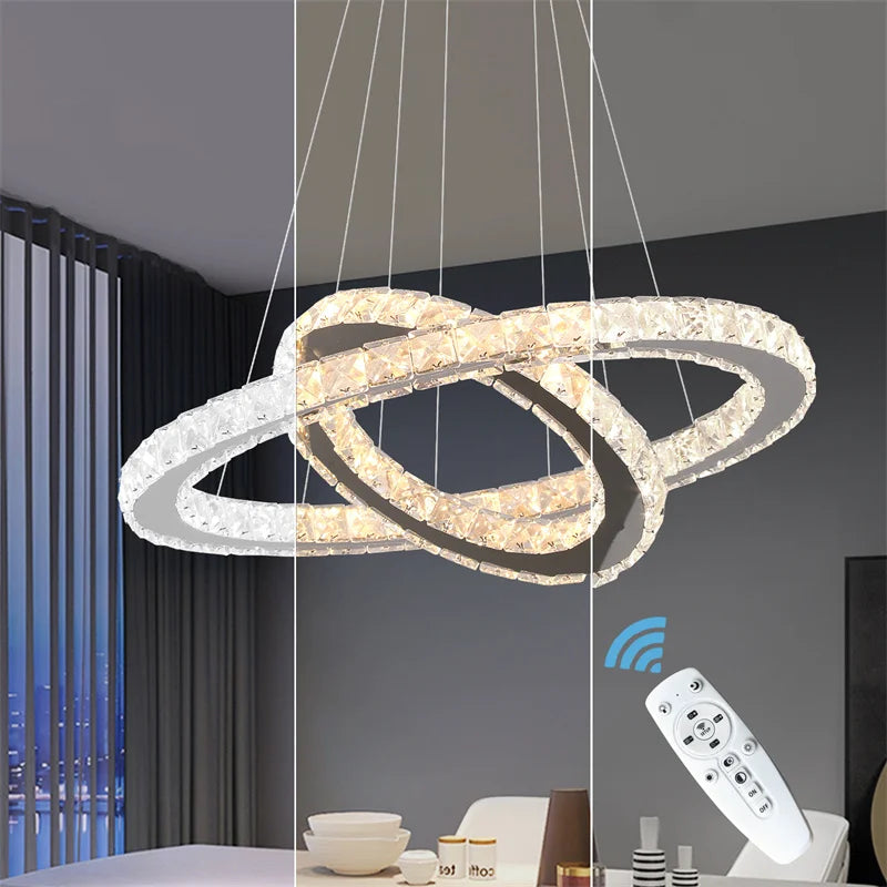 Crystal Rings Chandelier with Remote