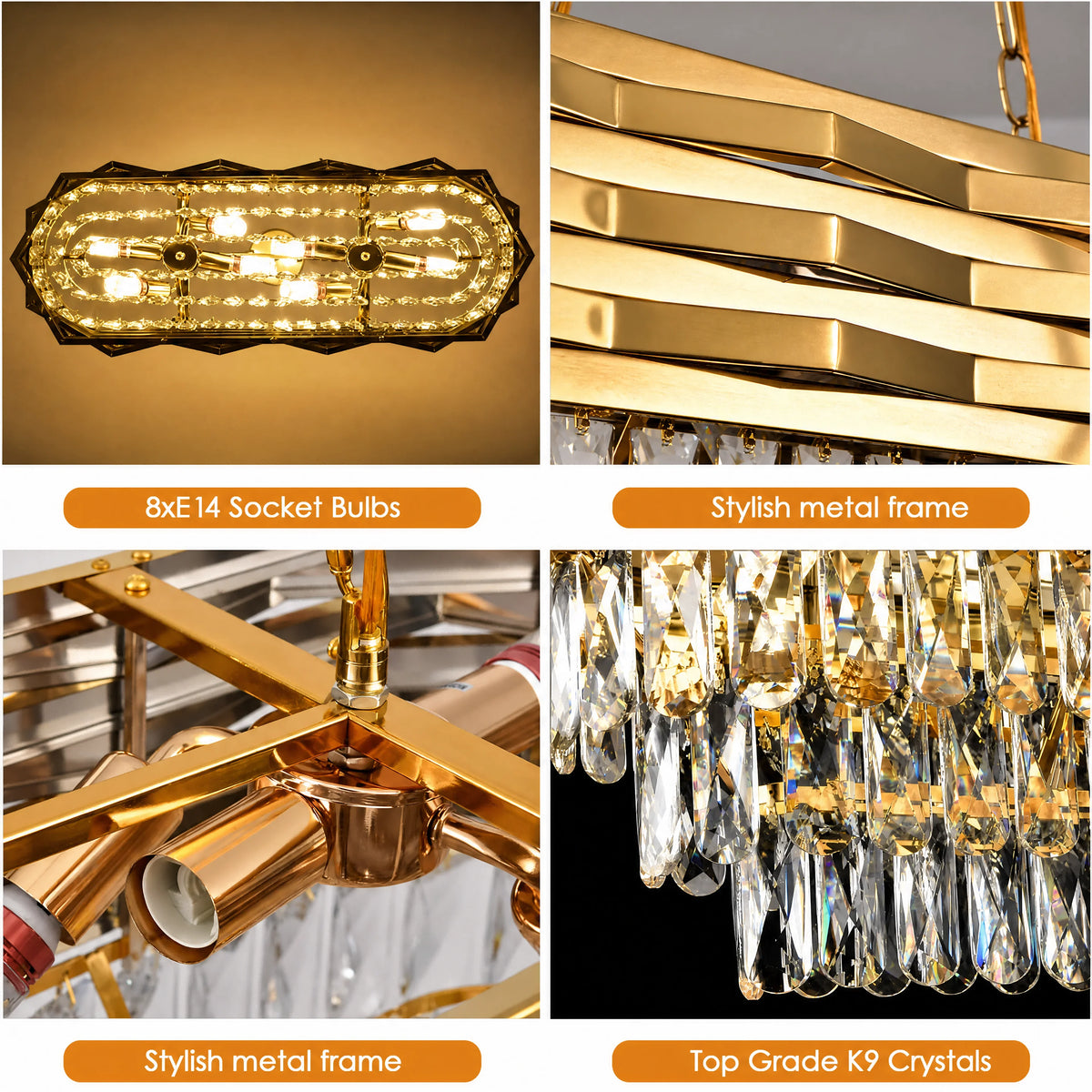 Rectangular Gold Crystal Chandelier