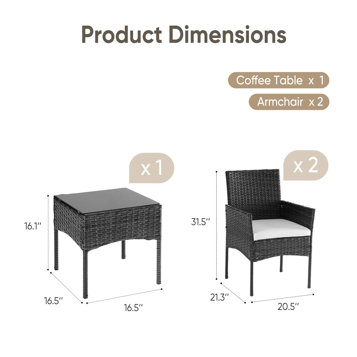 Wicker Bistro Set with Glass Table