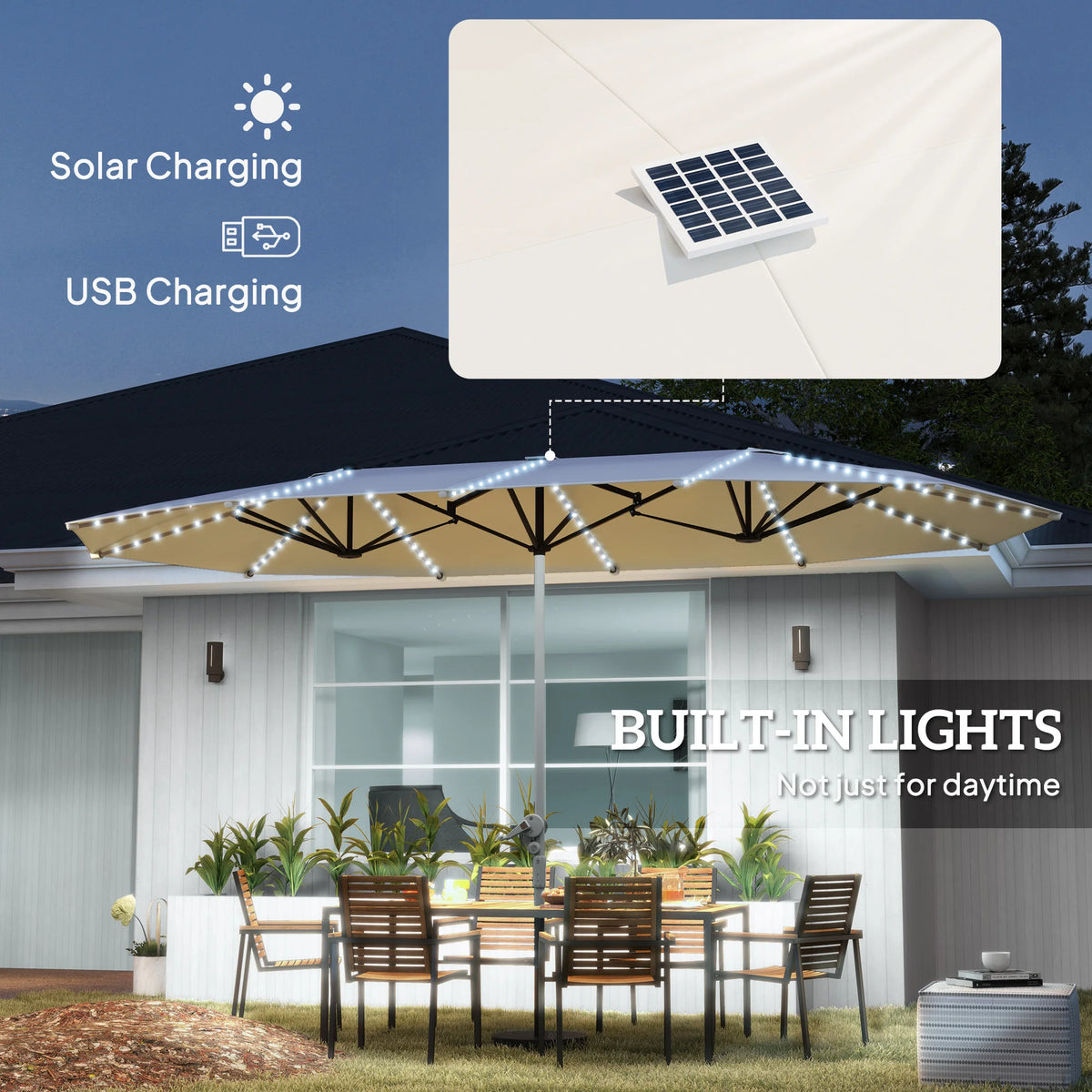 15ft Solar-Light Patio Umbrella