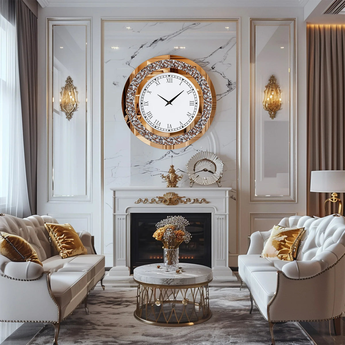 Crystal Sparkle Mirrored Wall Clock