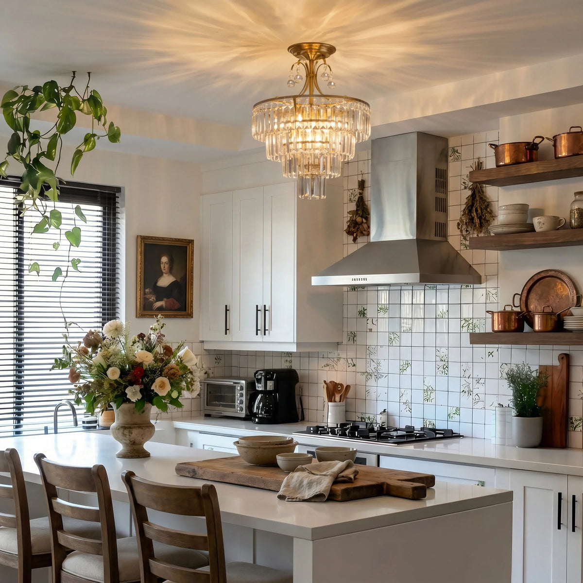 Gold Crystal Semi-Flush Ceiling Light