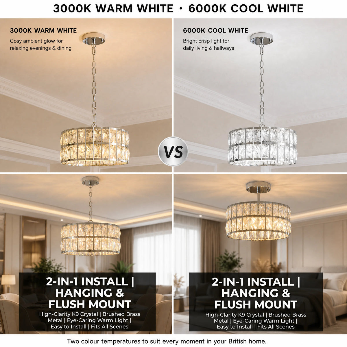 Chrome Crystal Semi-Flush Pendant