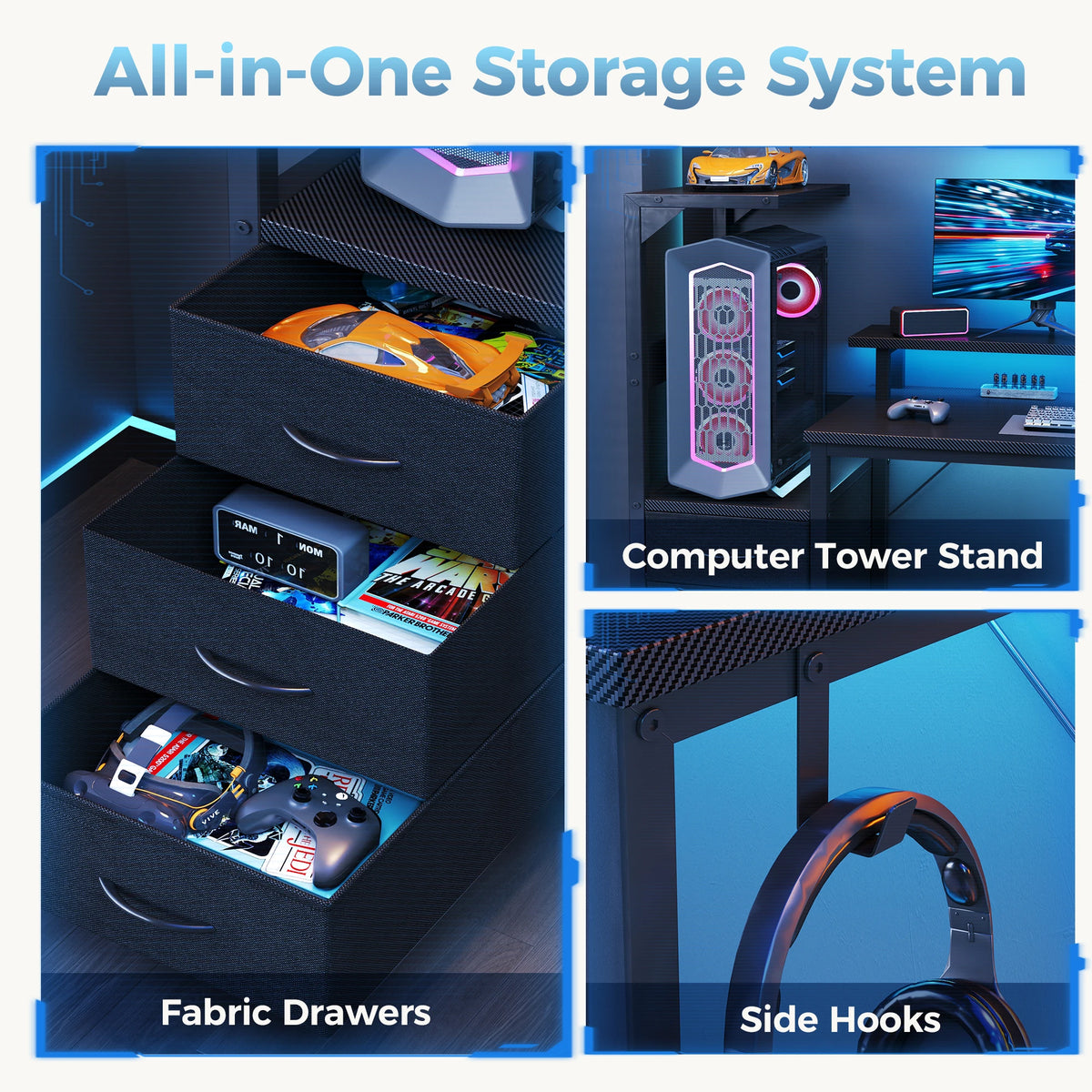 LED Desk with Storage Drawers