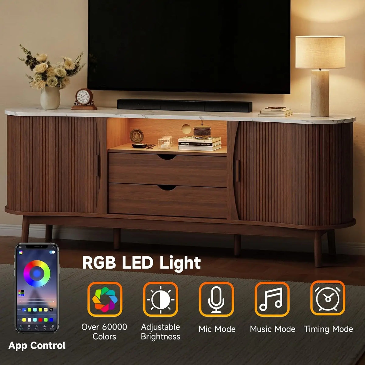 Fluted Media Console with LED
