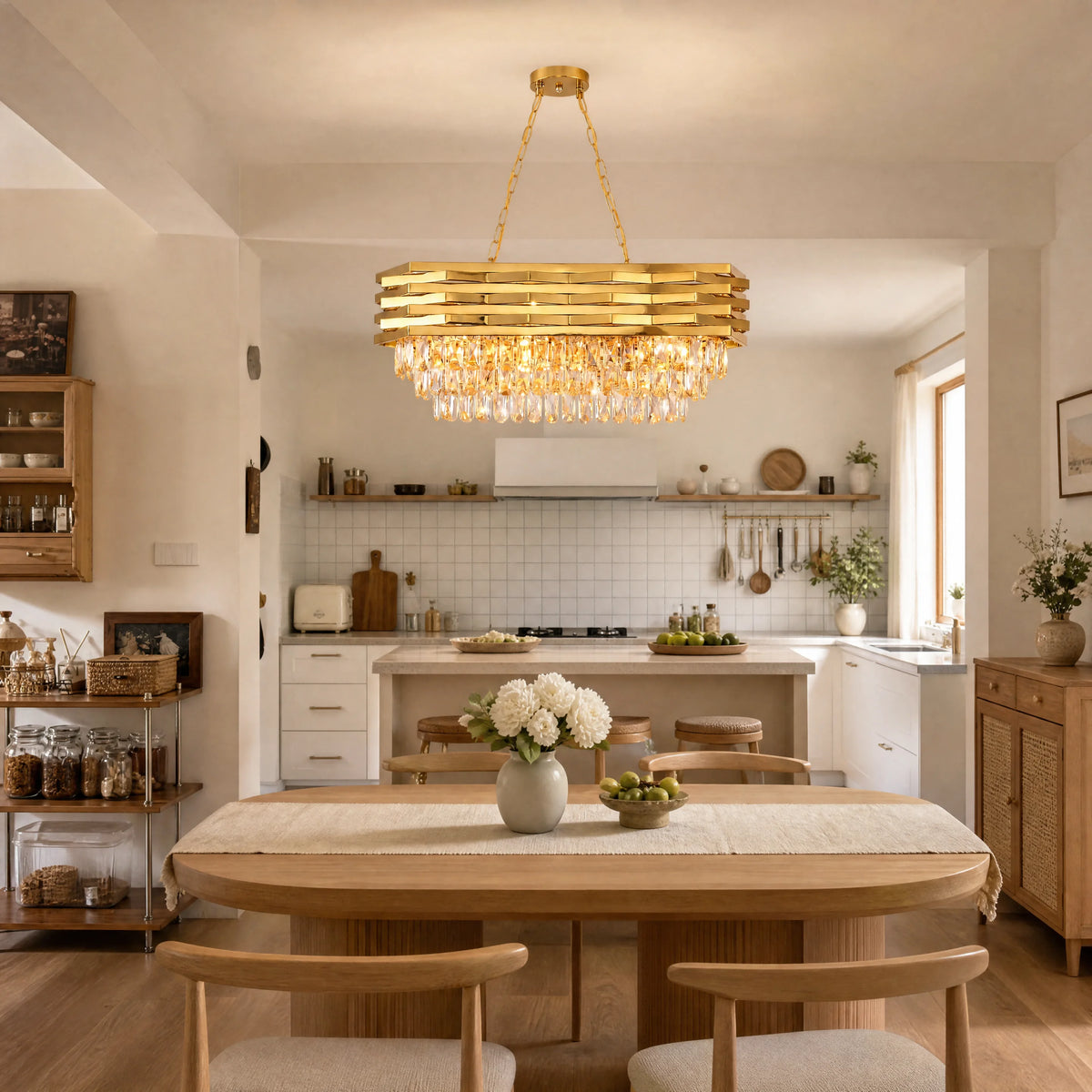 Rectangular Gold Crystal Chandelier