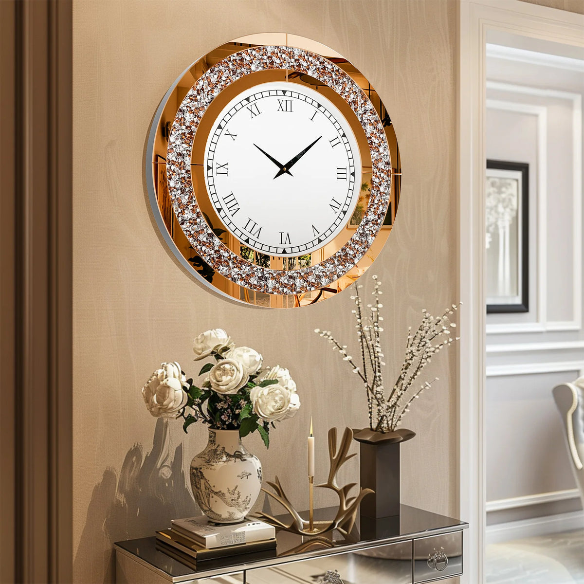 Crystal Sparkle Mirrored Wall Clock