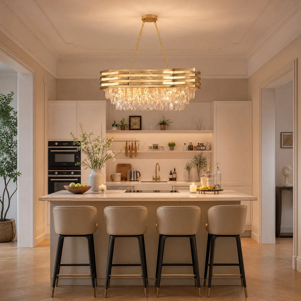 Rectangular Gold Crystal Chandelier