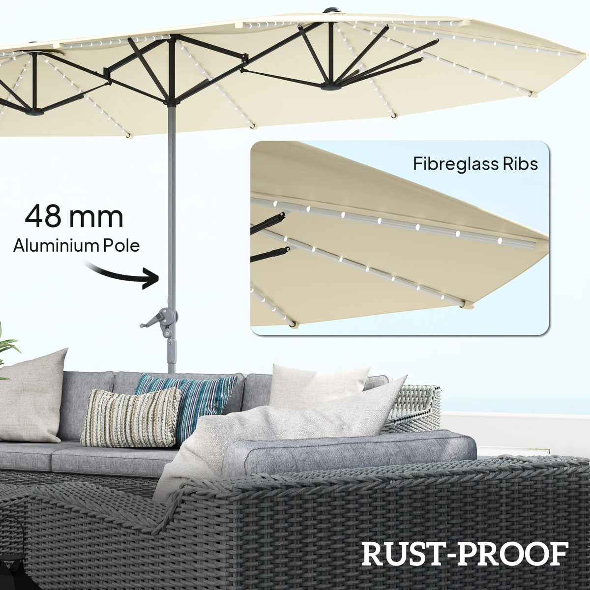 15ft Solar-Light Patio Umbrella