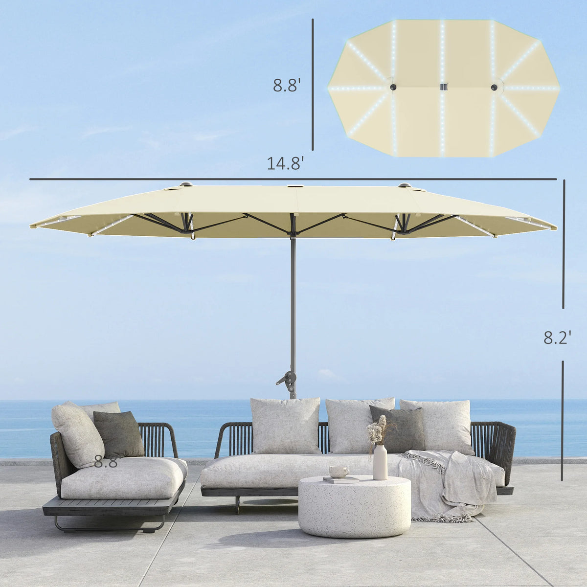 15ft Solar-Light Patio Umbrella